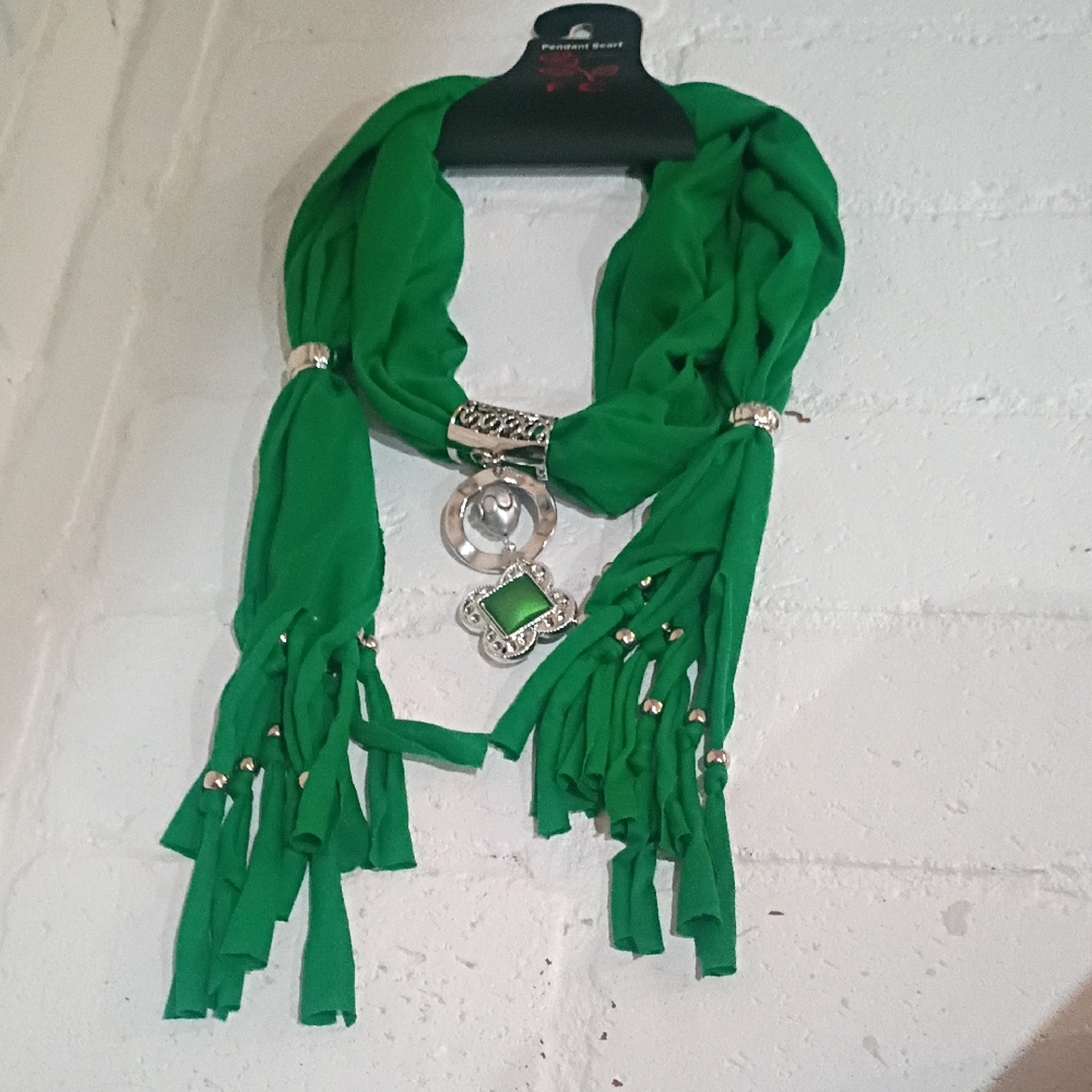 Chic Green Scarf with Silver Details